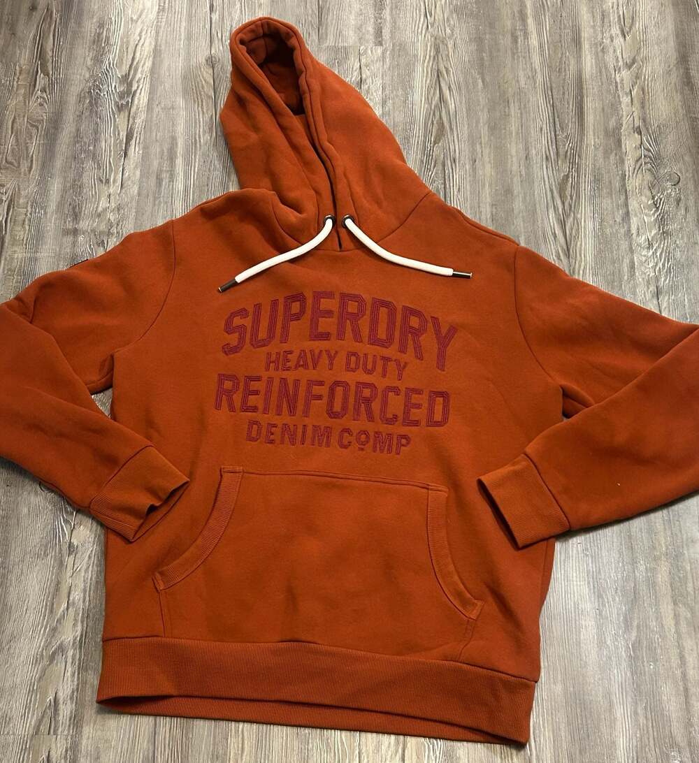 Superdry Worker Scripted Embroidered Graphic Hoodie in Burnt Orange